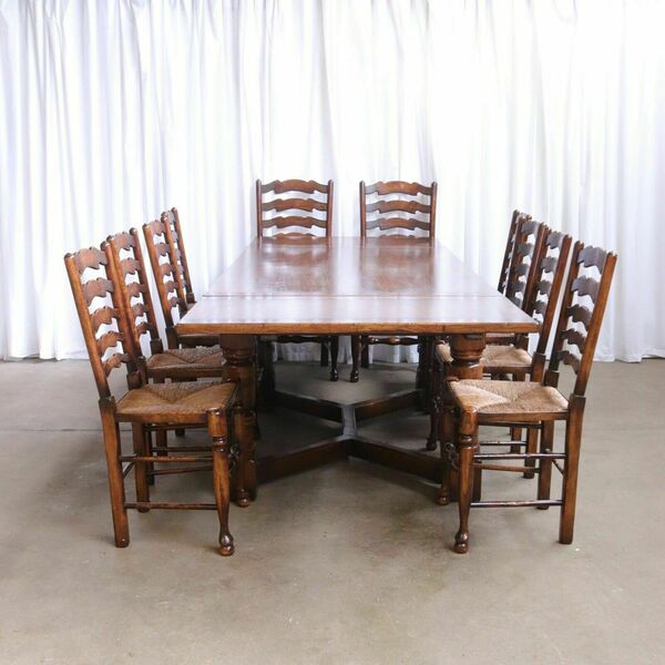 A Set Of Ten Rush Dining Chairs And Large Oak Table By Titchmarsh & Goodwin 10