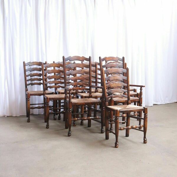 A Set Of Ten Rush Dining Chairs And Large Oak Table By Titchmarsh & Goodwin 10
