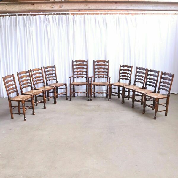 A Set Of Ten Rush Dining Chairs And Large Oak Table By Titchmarsh & Goodwin 10