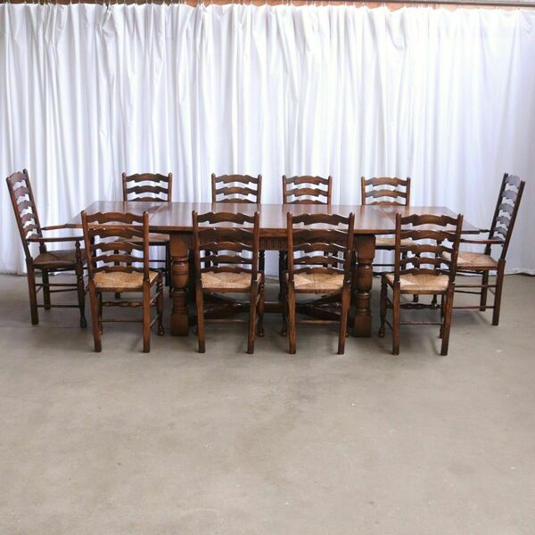 A Set Of Ten Rush Dining Chairs And Large Oak Table By Titchmarsh & Goodwin 10