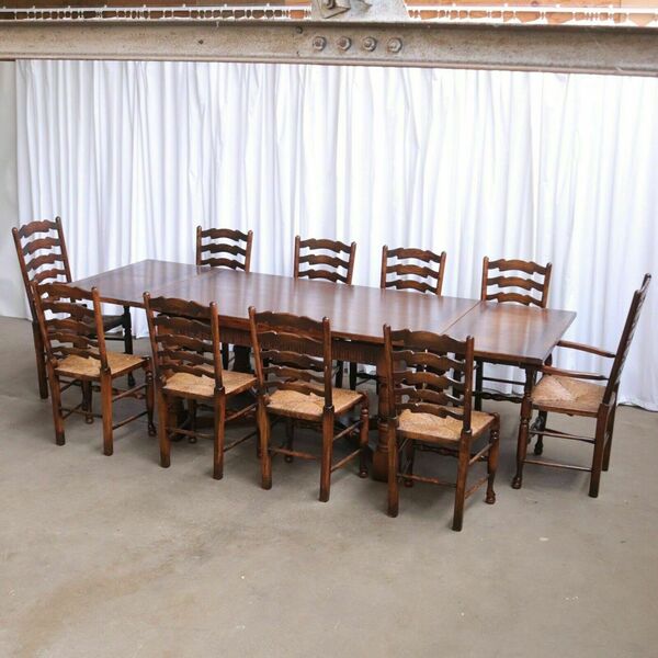 A Set Of Ten Rush Dining Chairs And Large Oak Table By Titchmarsh & Goodwin 10