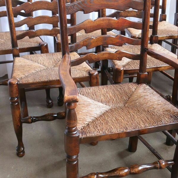A Set Of Ten Rush Dining Chairs And Large Oak Table By Titchmarsh & Goodwin 10