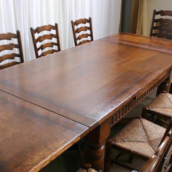 A Set Of Ten Rush Dining Chairs And Large Oak Table By Titchmarsh & Goodwin 10