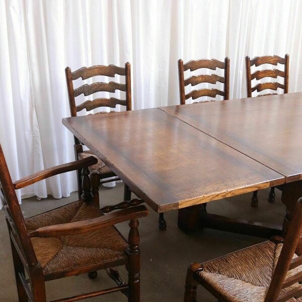 A Set Of Ten Rush Dining Chairs And Large Oak Table By Titchmarsh & Goodwin 10