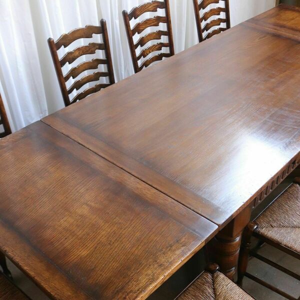 A Set Of Ten Rush Dining Chairs And Large Oak Table By Titchmarsh & Goodwin 10
