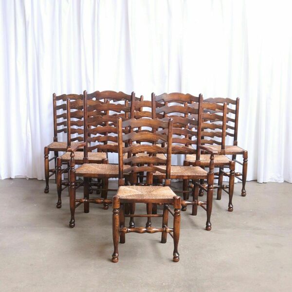A Set Of Ten Rush Dining Chairs And Large Oak Table By Titchmarsh & Goodwin 10