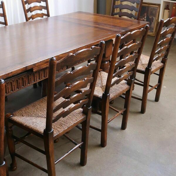 A Set Of Ten Rush Dining Chairs And Large Oak Table By Titchmarsh & Goodwin 10
