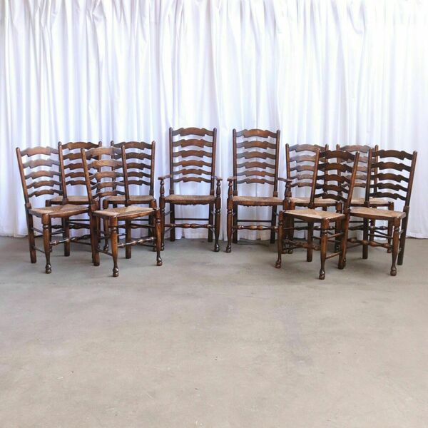 A Set Of Ten Rush Dining Chairs And Large Oak Table By Titchmarsh & Goodwin 10
