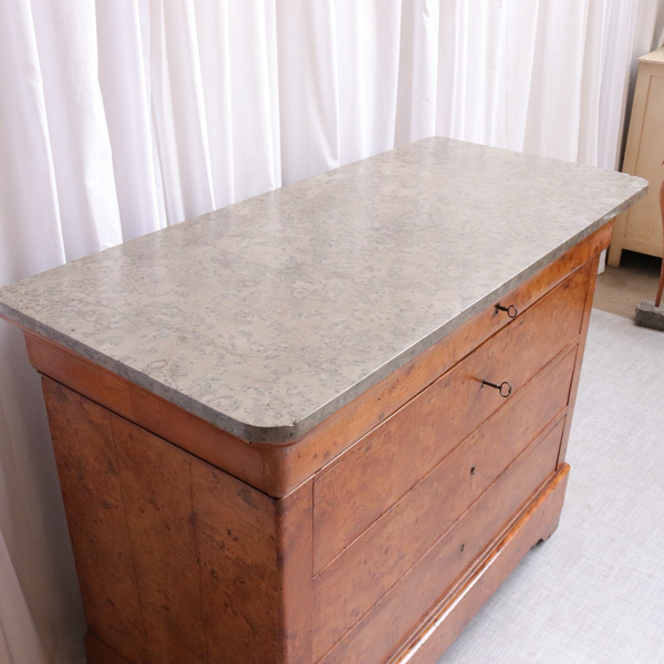 Antique French Burr Elm & Marble Top Commode Or Chest Of Drawers C.1860 6331