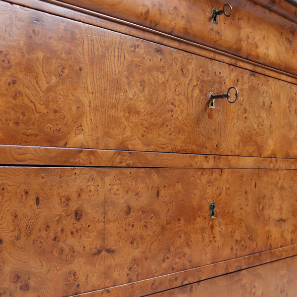 Antique French Burr Elm & Marble Top Commode Or Chest Of Drawers C.1860 6331