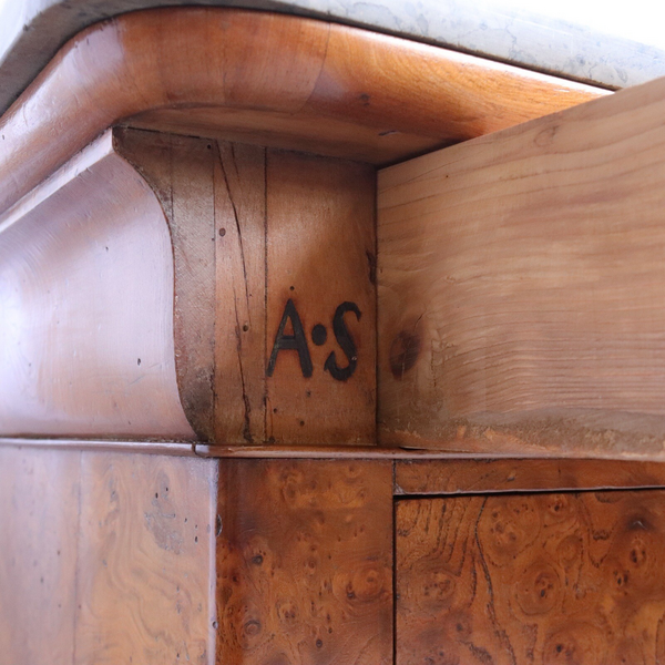 Antique French Burr Elm & Marble Top Commode Or Chest Of Drawers C.1860 6331