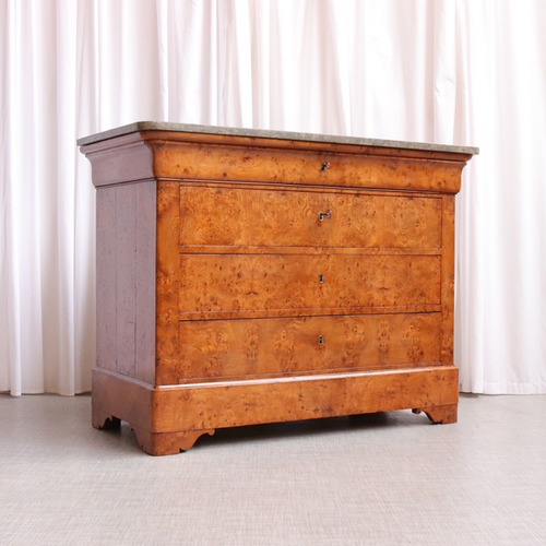 Antique French Burr Elm & Marble Top Commode Or Chest Of Drawers C.1860 6331