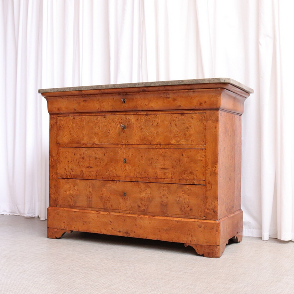 Antique French Burr Elm & Marble Top Commode Or Chest Of Drawers C.1860 6331
