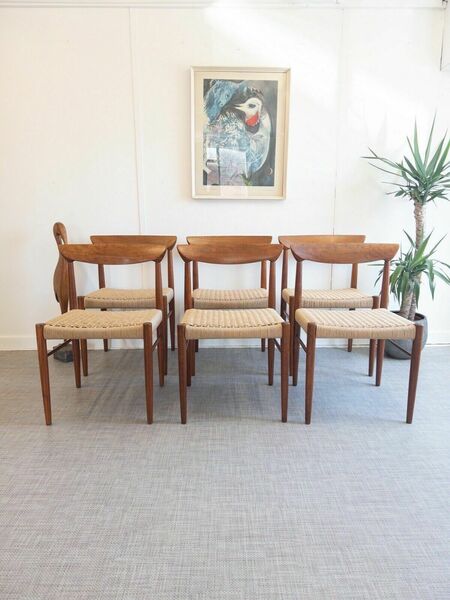 Bramin Danish Set Of 6 Danish Mid Century Teak & Paper Cord Dining Chairs