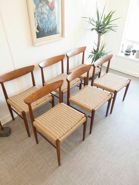 Bramin Danish Set Of 6 Danish Mid Century Teak & Paper Cord Dining Chairs
