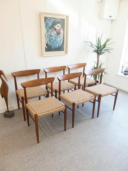 Bramin Danish Set Of 6 Danish Mid Century Teak & Paper Cord Dining Chairs