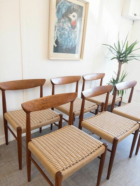 Bramin Danish Set Of 6 Danish Mid Century Teak & Paper Cord Dining Chairs