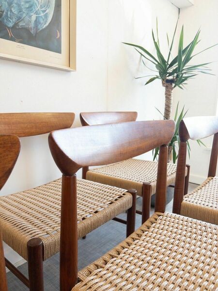 Bramin Danish Set Of 6 Danish Mid Century Teak & Paper Cord Dining Chairs