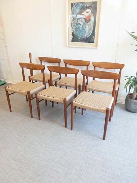 Bramin Danish Set Of 6 Danish Mid Century Teak & Paper Cord Dining Chairs