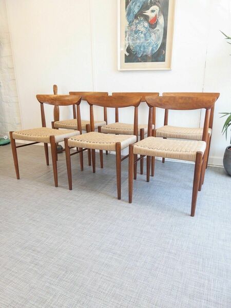Bramin Danish Set Of 6 Danish Mid Century Teak & Paper Cord Dining Chairs