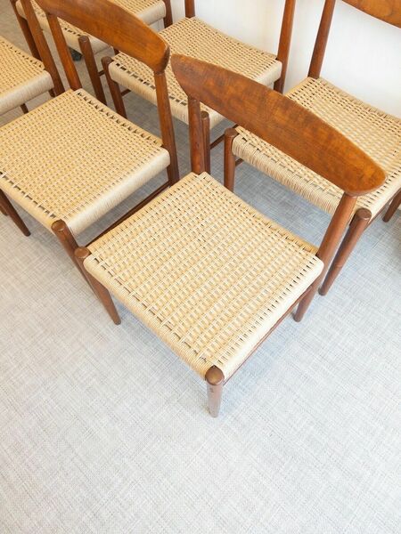 Bramin Danish Set Of 6 Danish Mid Century Teak & Paper Cord Dining Chairs