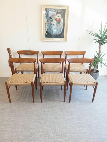 Bramin Danish Set Of 6 Danish Mid Century Teak & Paper Cord Dining Chairs