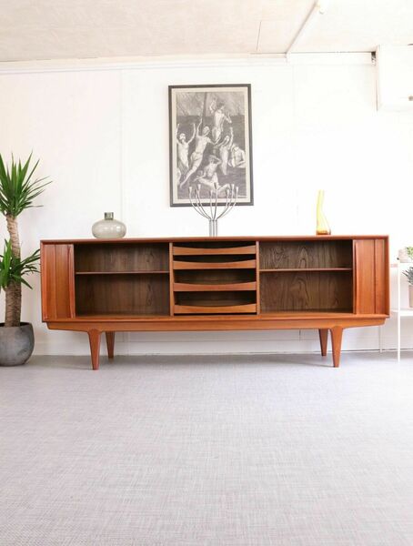 Danish Bernhard Pedersen Teak Tambour Door Long Designer Sideboard Storage Drinks Media