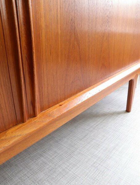 Danish Bernhard Pedersen Teak Tambour Door Long Designer Sideboard Storage Drinks Media