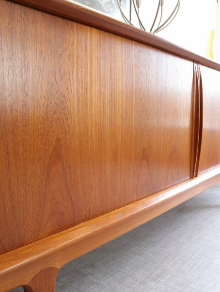 Danish Bernhard Pedersen Teak Tambour Door Long Designer Sideboard Storage Drinks Media
