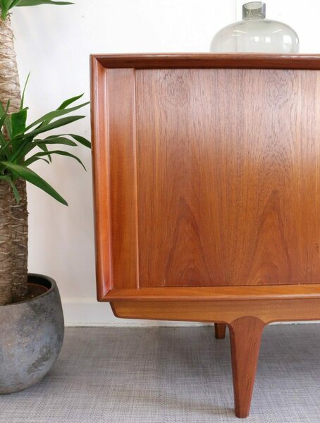 Danish Bernhard Pedersen Teak Tambour Door Long Designer Sideboard Storage Drinks Media