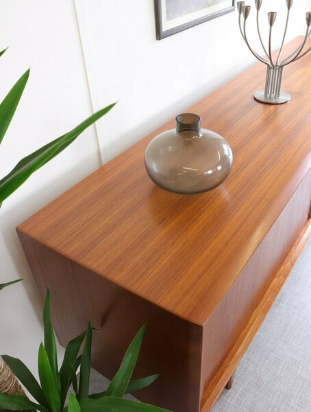 Danish Bernhard Pedersen Teak Tambour Door Long Designer Sideboard Storage Drinks Media
