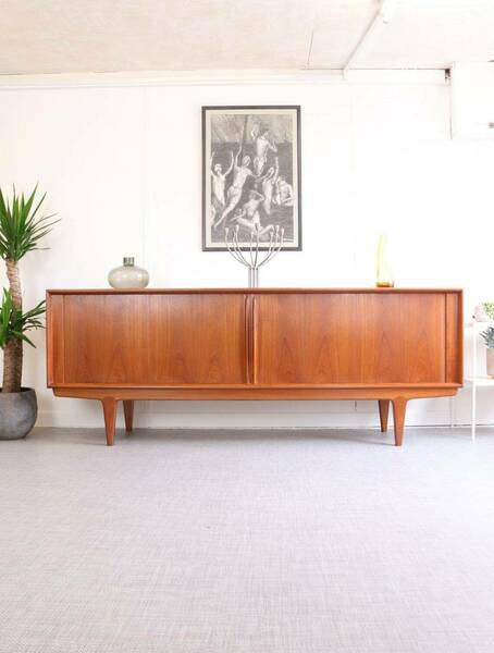 Danish Bernhard Pedersen Teak Tambour Door Long Designer Sideboard Storage Drinks Media