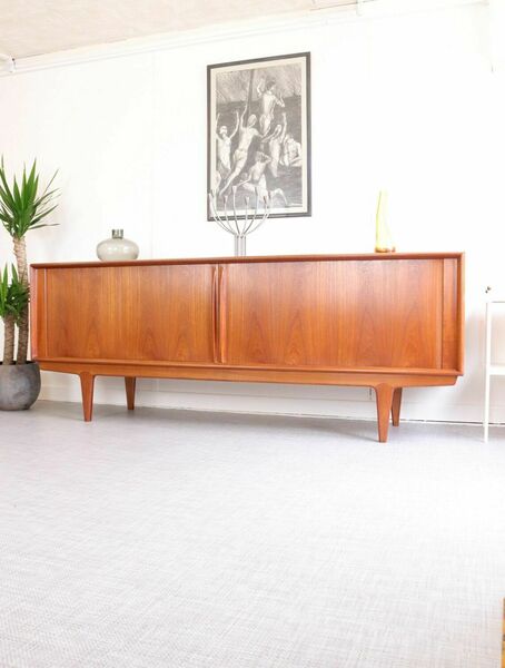 Danish Bernhard Pedersen Teak Tambour Door Long Designer Sideboard Storage Drinks Media