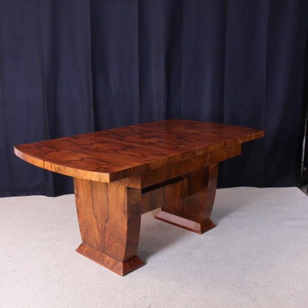 English Art Deco Epstein Style Burr Walnut Dining Table And Chairs Set