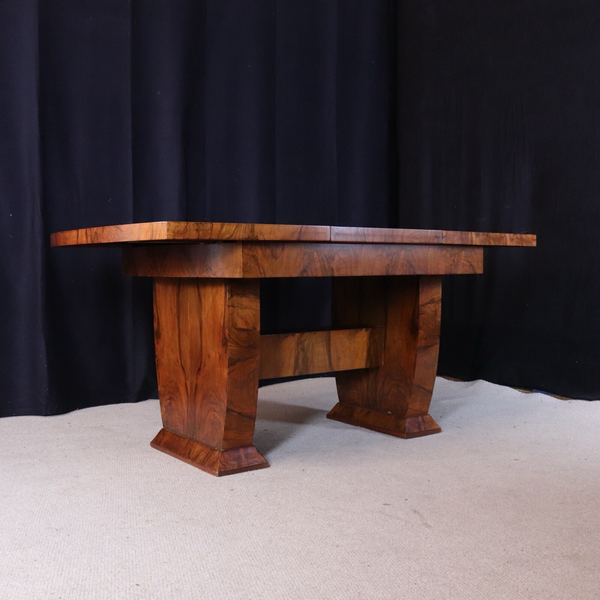 English Art Deco Epstein Style Burr Walnut Dining Table And Chairs Set