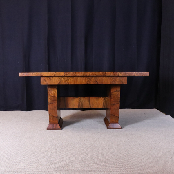 English Art Deco Epstein Style Burr Walnut Dining Table And Chairs Set