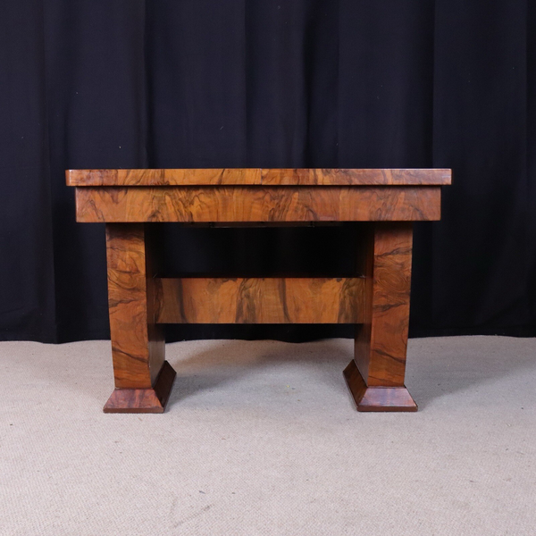 English Art Deco Epstein Style Burr Walnut Dining Table And Chairs Set