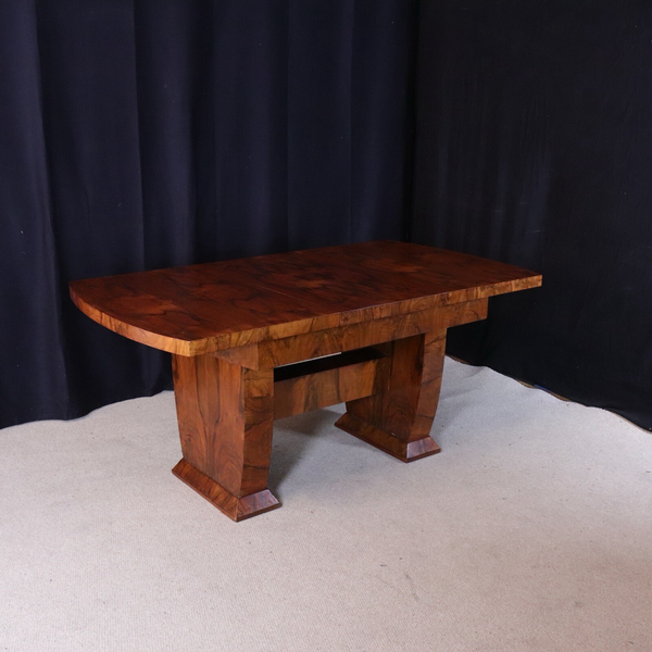 English Art Deco Epstein Style Burr Walnut Dining Table And Chairs Set
