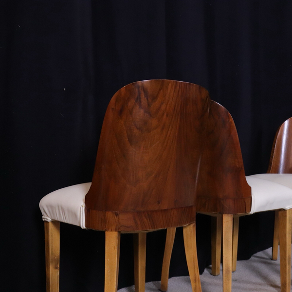 English Art Deco Epstein Style Burr Walnut Dining Table And Chairs Set