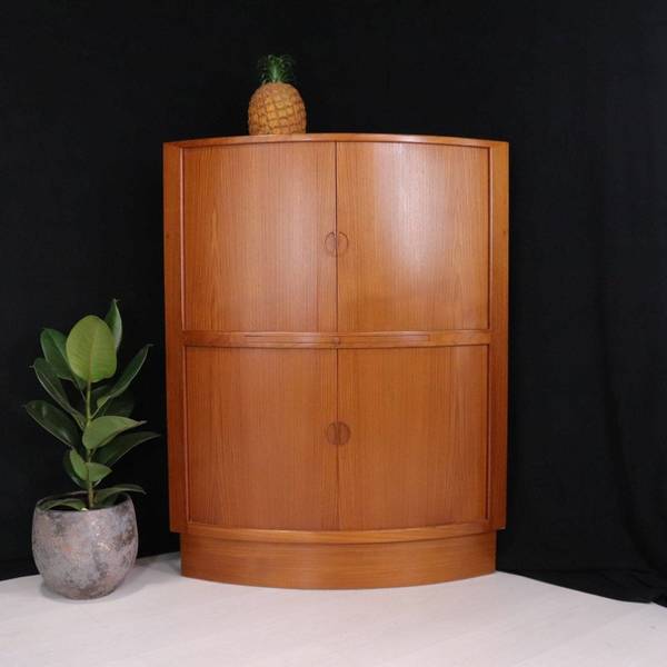 Mid Century Danish Teak Tambour Door Corner Drinks Cabinet