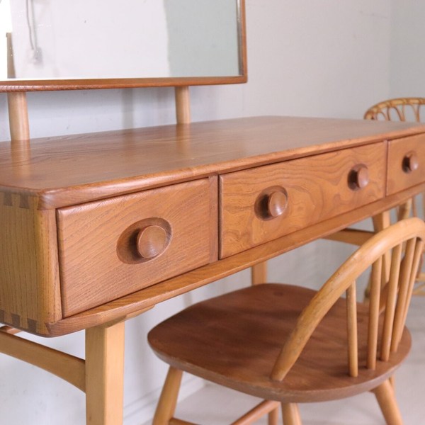Mid Century Ercol Rare Blonde Dressing Table With Mirror