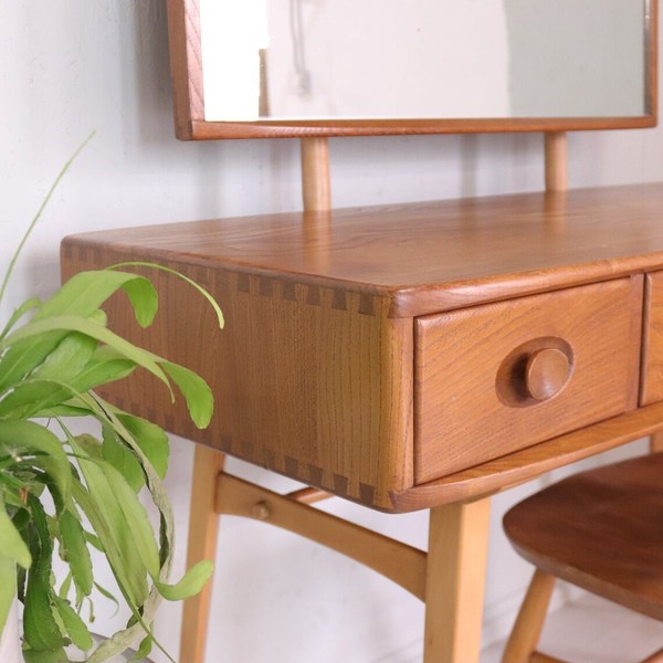 Mid Century Ercol Rare Blonde Dressing Table With Mirror