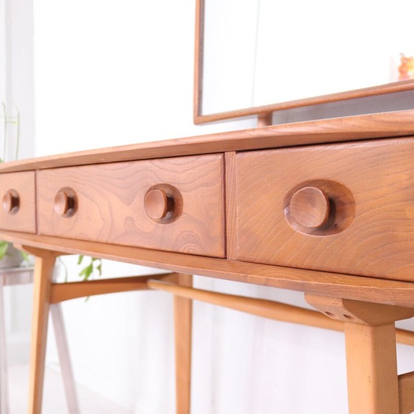 Mid Century Ercol Rare Blonde Dressing Table With Mirror