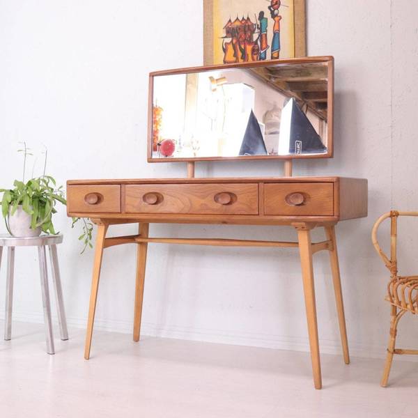 Mid Century Ercol Rare Blonde Dressing Table With Mirror