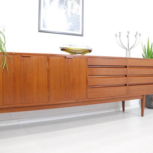 Mid Century Long High End British Made Teak Sideboard Vintage Furniture
