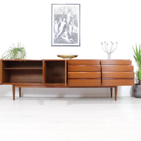 Mid Century Long High End British Made Teak Sideboard Vintage Furniture