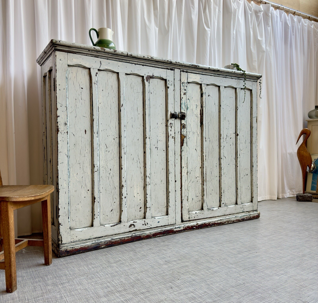 Original Big Pitch Pine Church Housekeepers Cupboard Distressed Antique Painted 6357