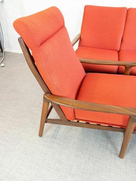 Original Mid Century Guy Rogers New Yorker 3 Piece Suite Teak Sofa & Chairs
