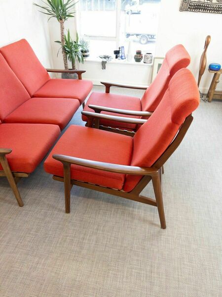 Original Mid Century Guy Rogers New Yorker 3 Piece Suite Teak Sofa & Chairs