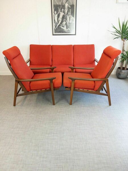 Original Mid Century Guy Rogers New Yorker 3 Piece Suite Teak Sofa & Chairs